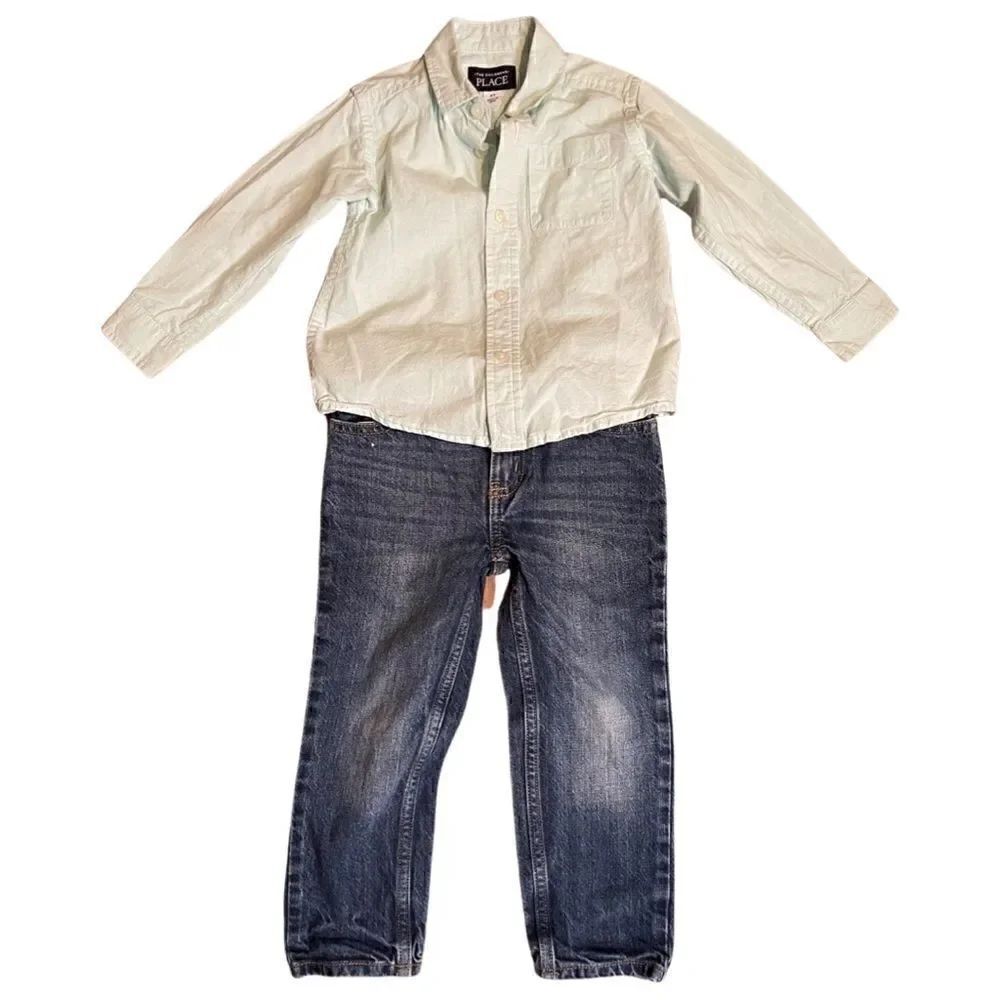 Carter’s Button Down Shirt pastel Green and OshKosh B’gosh Jeans Size 3T